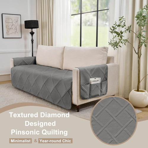Backless Loveseat Covers for 2 Cushion Couch, Water-Repellent Covers for Leather Sofa Couch, Machine Washable Quilted Couch Covers, Pet Friendly Loveseat Slipcovers (Loveseat 48", Cool Gray)