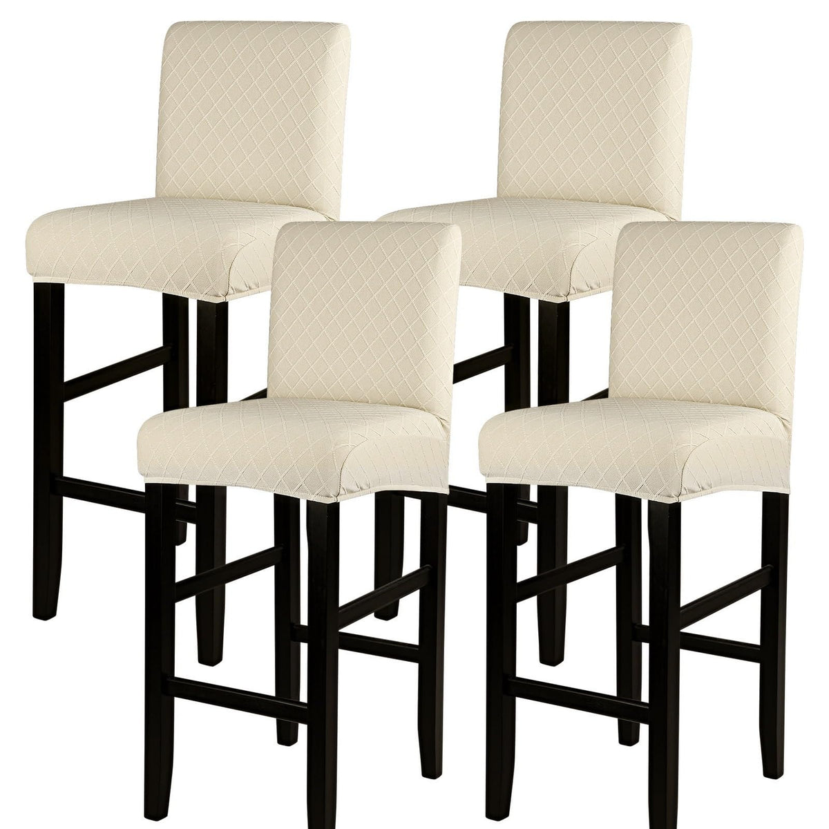 SearchI Bar Stool Covers Set of 4, Stretch Washable Barstool Seat Covers, Counter Height Chair Covers for Kitchen Dining Room Cafe (Beige Linen-Look Print)