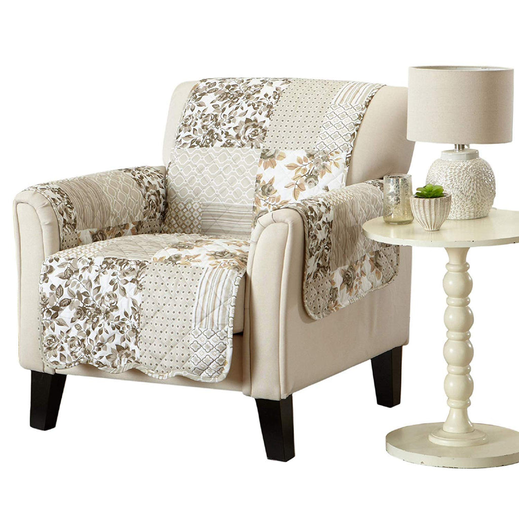 Great Bay Home Reversible Patchwork Sofa Cover - Washable Slipcover Furniture Protector with Elastic Straps - Perfect for Kids & Pets - Box-Stitched Detail (Taupe)