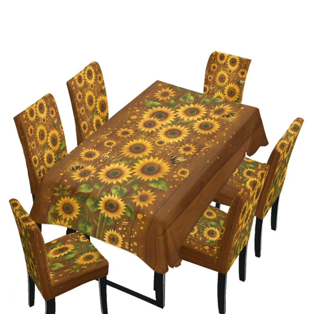 Dining Seat Slipcovers for Easter Decor Set of 7 Includes Tablecloths and Stretch Removable Dining Room Chair Covers Stain Resistant Table Protector, Easter Egg Love Heart Gnome Print