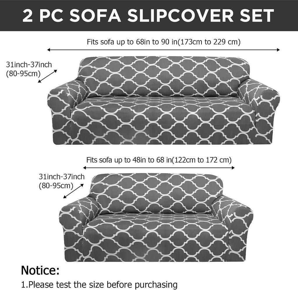 Peryiter 2 Pcs Dark Gray Couch and Loveseat Sofa Covers,2 Size