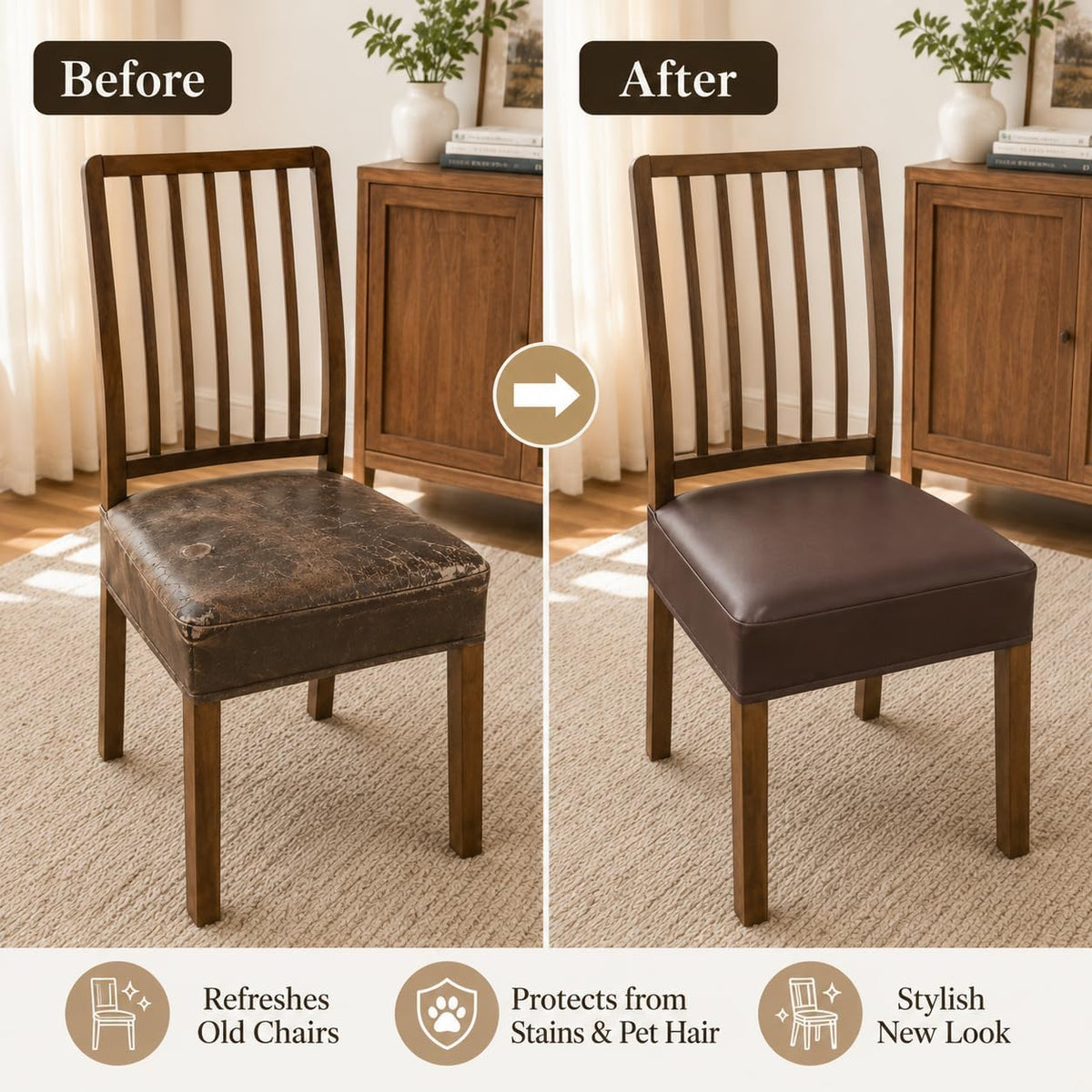 NILUOH Waterproof Seat Covers for Dining Room Chairs, 4 Pack Coffee