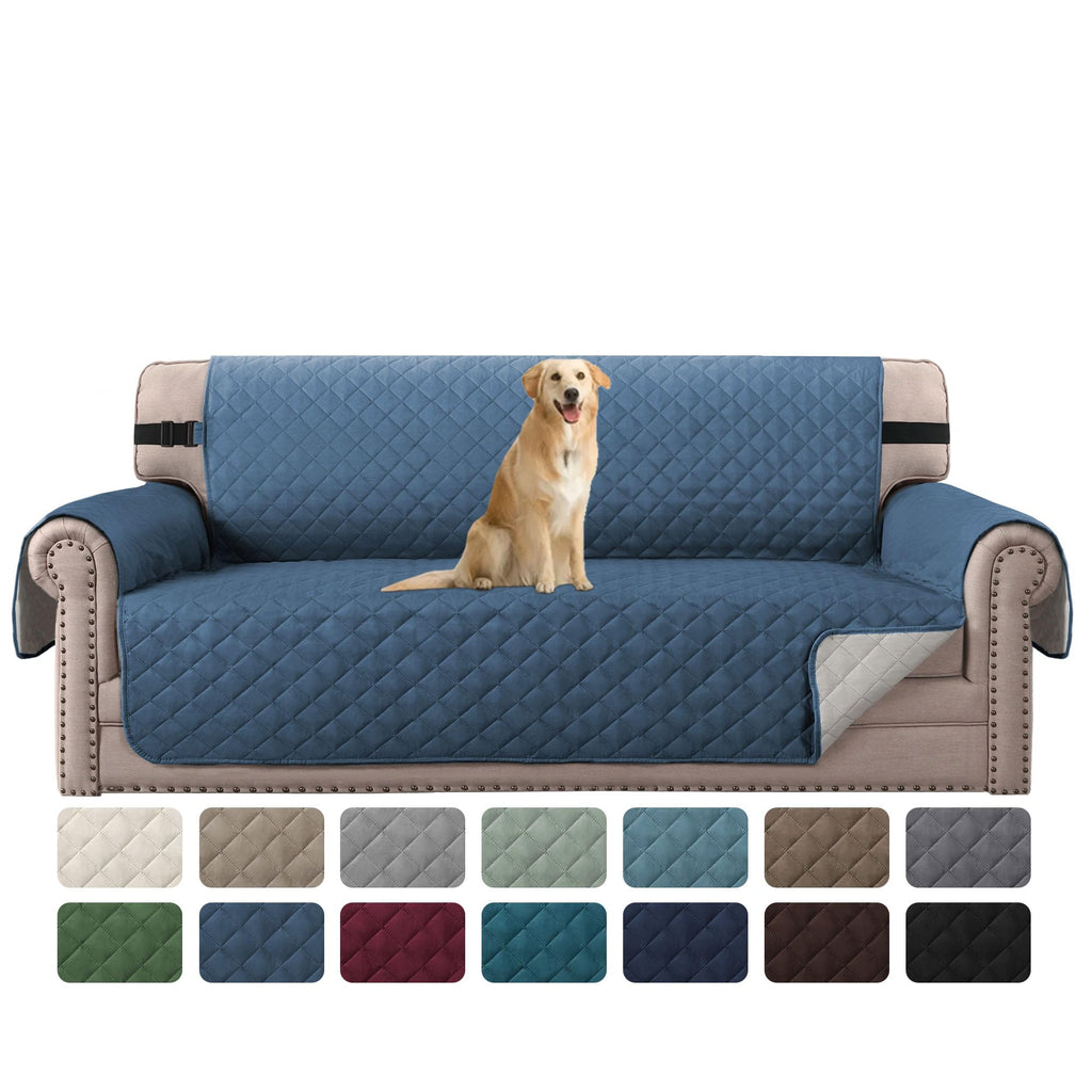 H.VERSAILTEX Reversible Couch Cover for 2 Cushion Couch Water Resistant Loveseat Washable Furniture Cover with Non-Slip Elastic Strap for Dogs, Pets, Kids(Oversized Loveseat, Charcoal Grey)