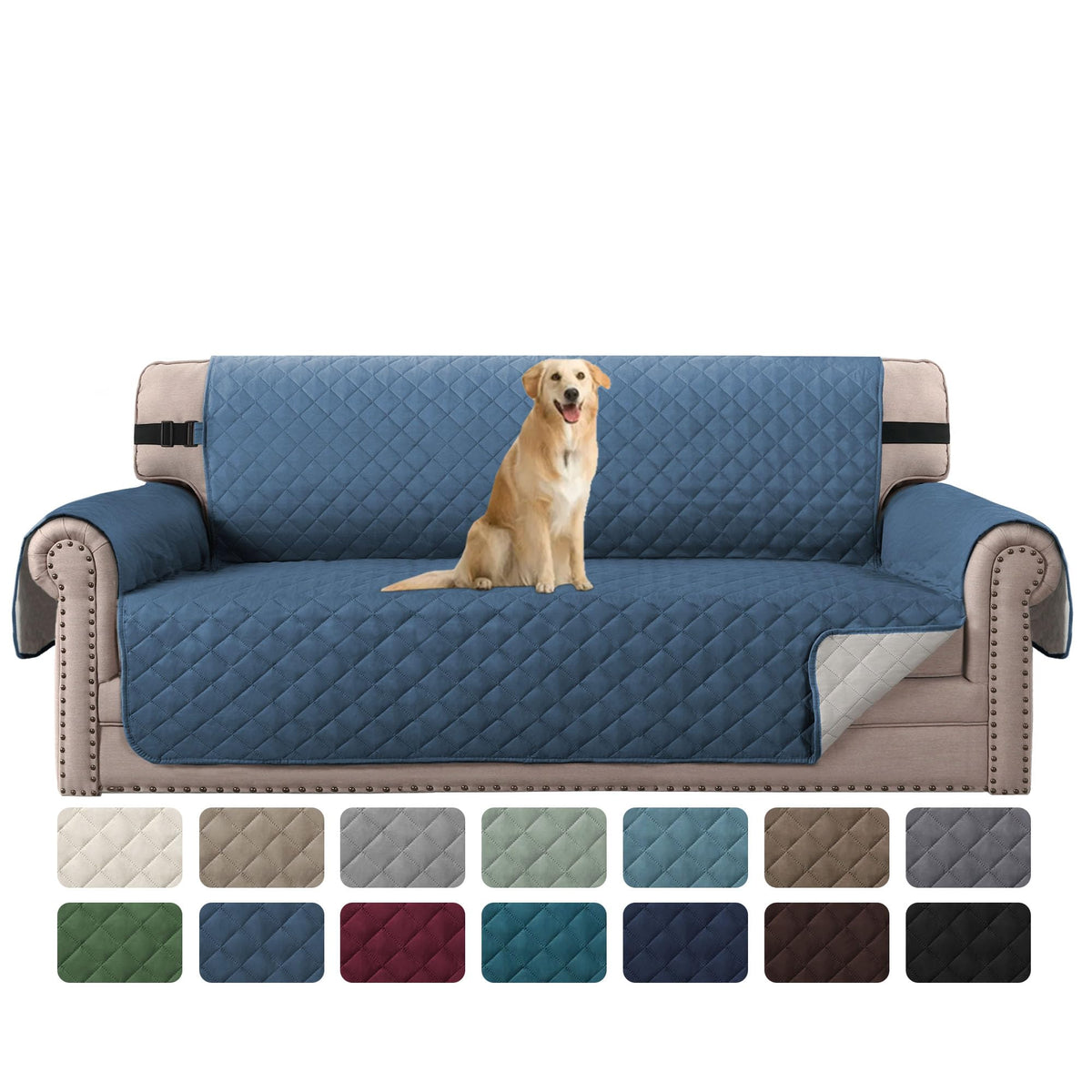 H.VERSAILTEX Reversible Couch Cover for 2 Cushion Couch Water Resistant Loveseat Washable Furniture Cover with Non-Slip Elastic Strap for Dogs, Pets, Kids(Oversized Loveseat, Charcoal Grey)