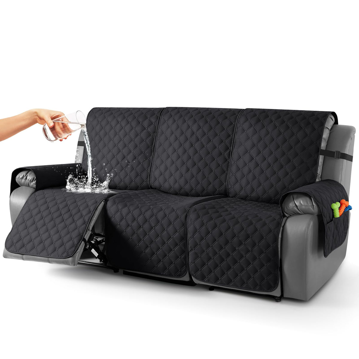 TAOCOCO 100% Waterproof Loveseat Recliner Covers Reversible, Charcoal Gray