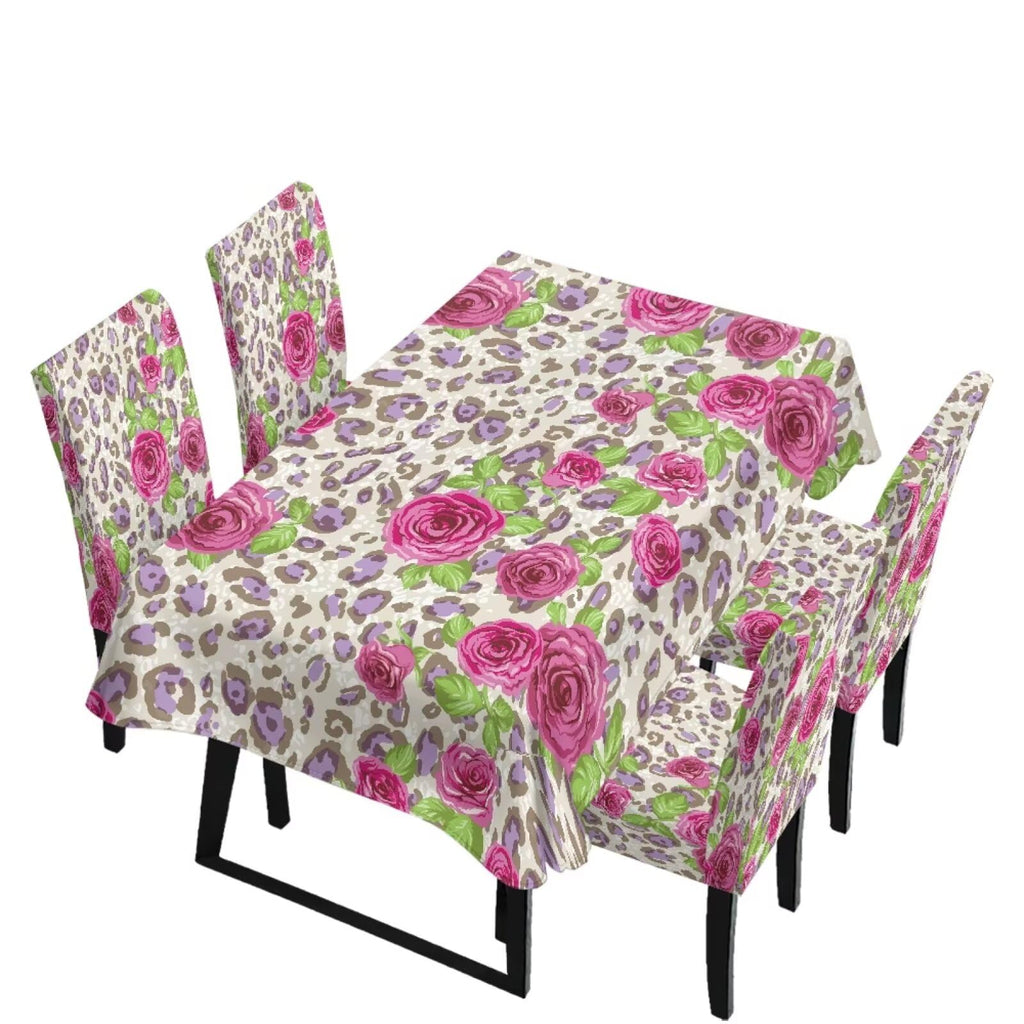 Easter Table Cloth Rectangle Table Set of 7 Include Kitchen Chair Covers and Tablecloths for Dining Room Banquet, Chair Seat Protector Cover, Easter Egg Bunny Floral Print Yellow