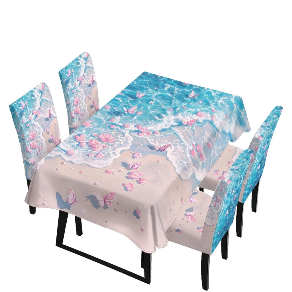 Thanksgiving Themed Dining Room Chair Cover and Tablecloths 5 Packs, Fall Leaf Print Kitchen Chair Seat Slipcovers Anti-Wrinkle Table Protector for Thanksgiving Day Party