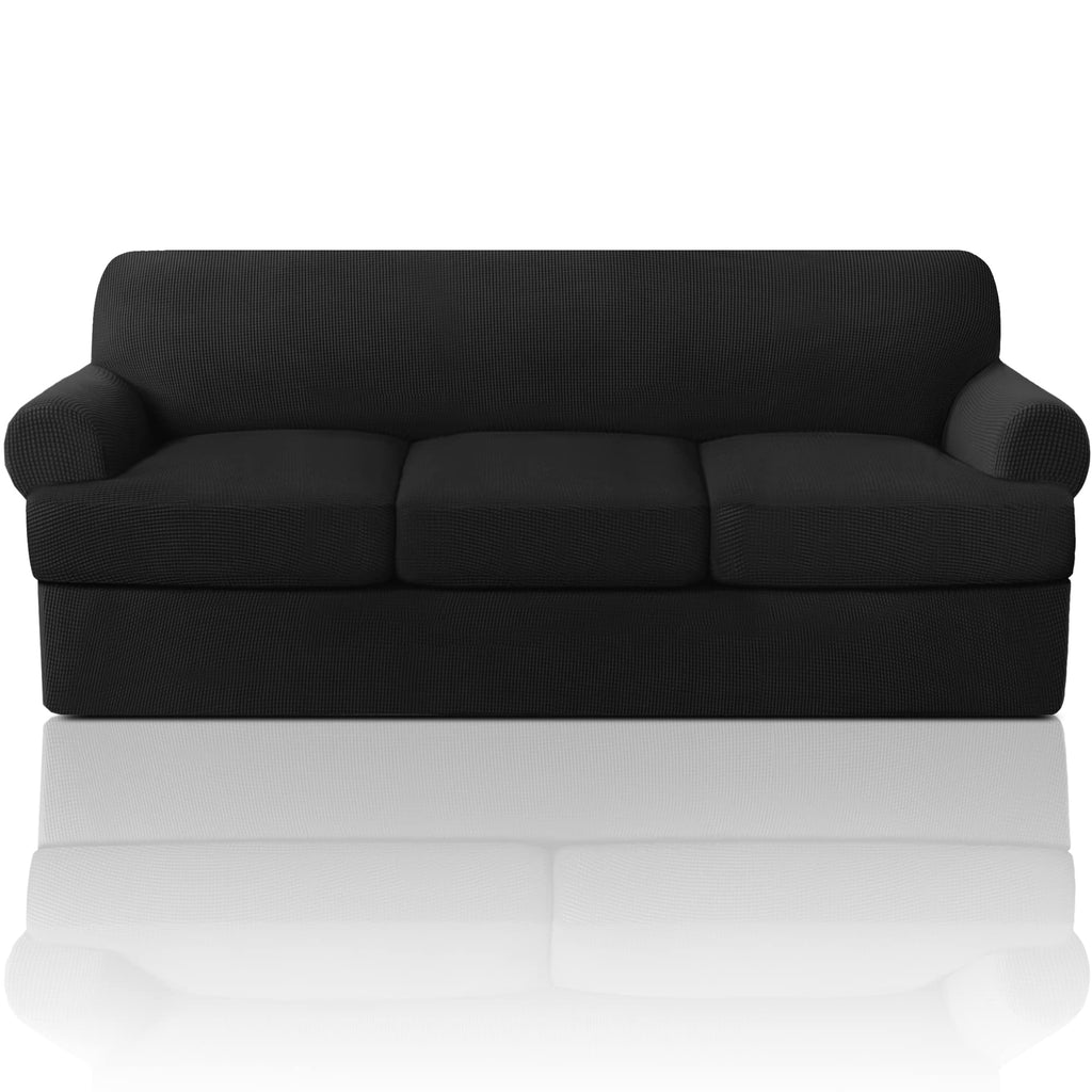 PrinceDeco T Cushion Loveseat Slipcover - 3 Pieces Sofa Cover for 2 Cushion Couch with 2 Individual T Shape Seat Covers Width Up to 76 Inch - Stretch, Machine Washable, Porcelain