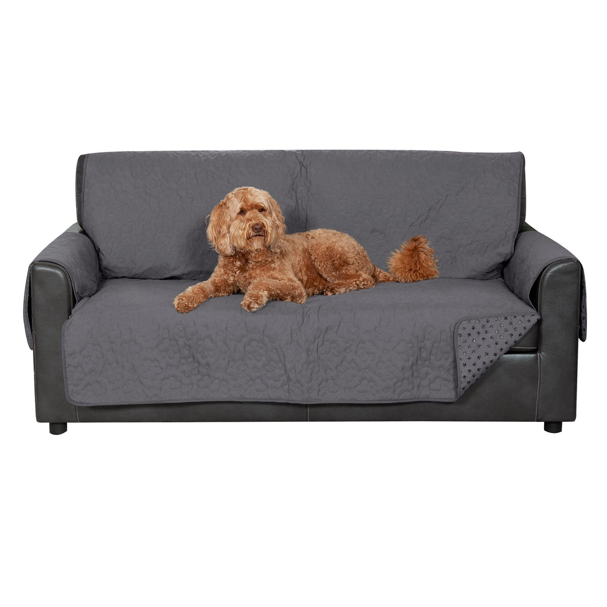 Furhaven Waterproof & Non-Slip Loveseat Cover Protector for Dogs, Cats, & Children - Quilted Paw Print Living Room Furniture Cover - Espresso, Loveseat