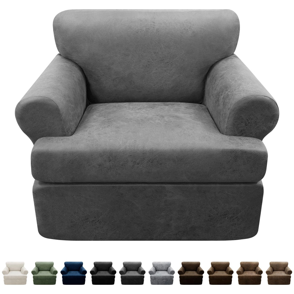 3-Pieces T Cushion Loveseat Slipcovers Leather Look Couch Cover Loveseat Covers for 2 Cushion Couch Furniture Protector Stretch Sofa Cover with 2 Individual T Cushion Seat Covers, Brown