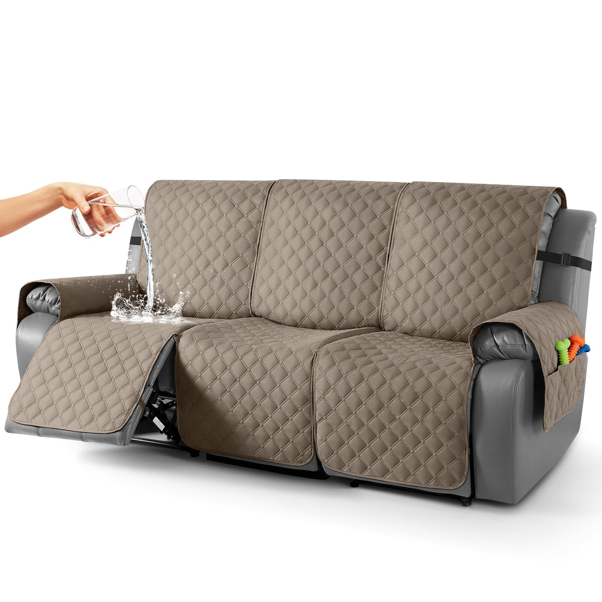 TAOCOCO 100% Waterproof Loveseat Recliner Covers Reversible, Charcoal Gray
