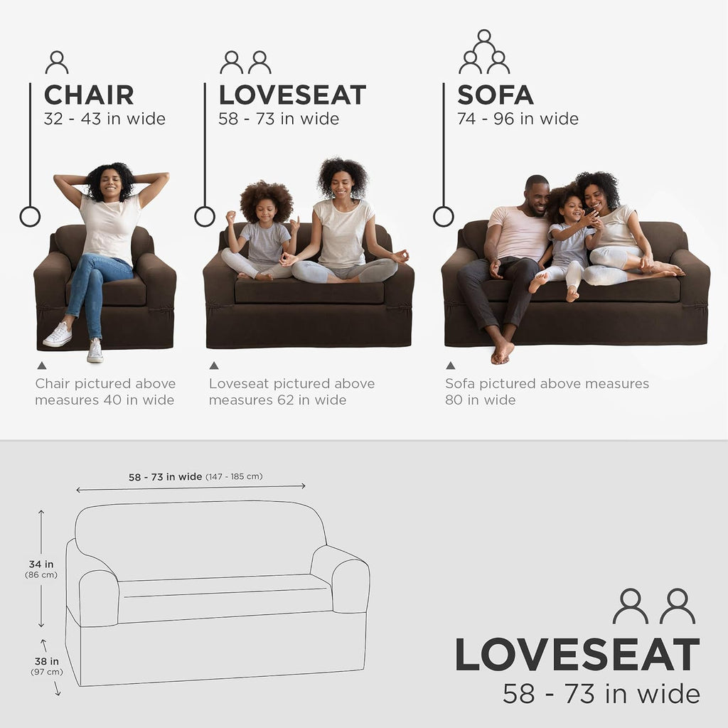 MAYTEX Pixel Ultra Soft Stretch 2 Piece Furniture Cover Loveseat Slipcover, Chocolate (4300512)