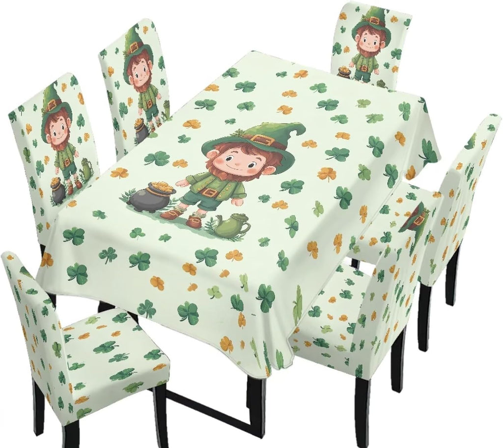 Polynesia Dining Room Chair Cover with Tablecloths 5 Pack, Scratch-Resistant Washable Parsons Chair Slipcovers Removable Table Cloth for Kitchen, Plumeria Floral Monstera Leaf Print Blue