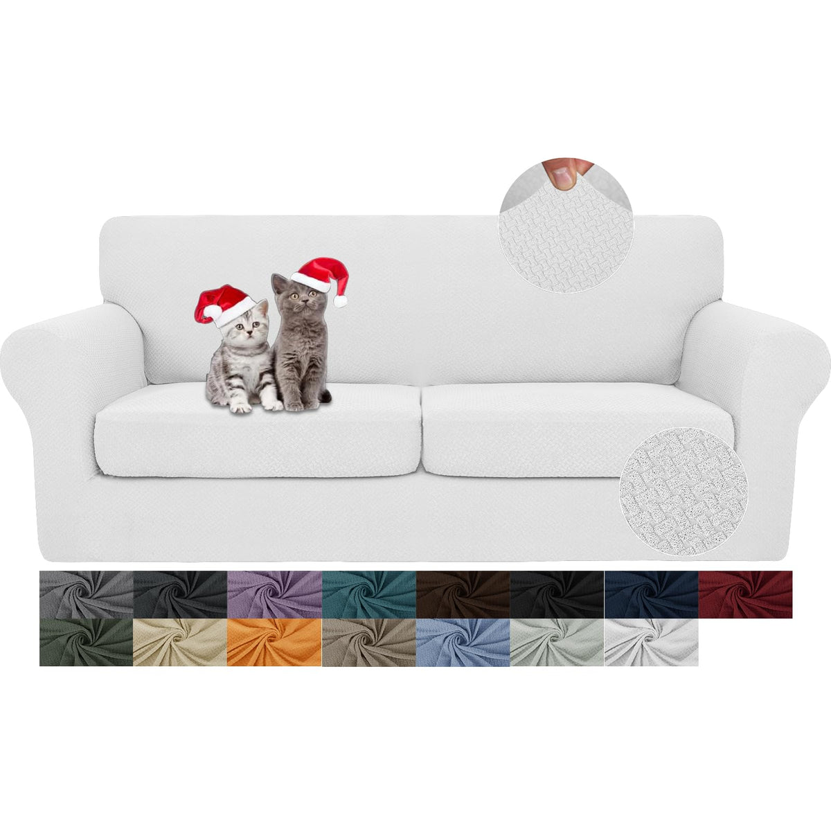 JIVINER 3 Pieces Stretch Couch Covers for 2 Cushion Couch Fitted Thick Loveseat Sofa Slipcover with 2 Seat Cushion Covers for Living Room Pet Dogs (Loveseat, Off White)