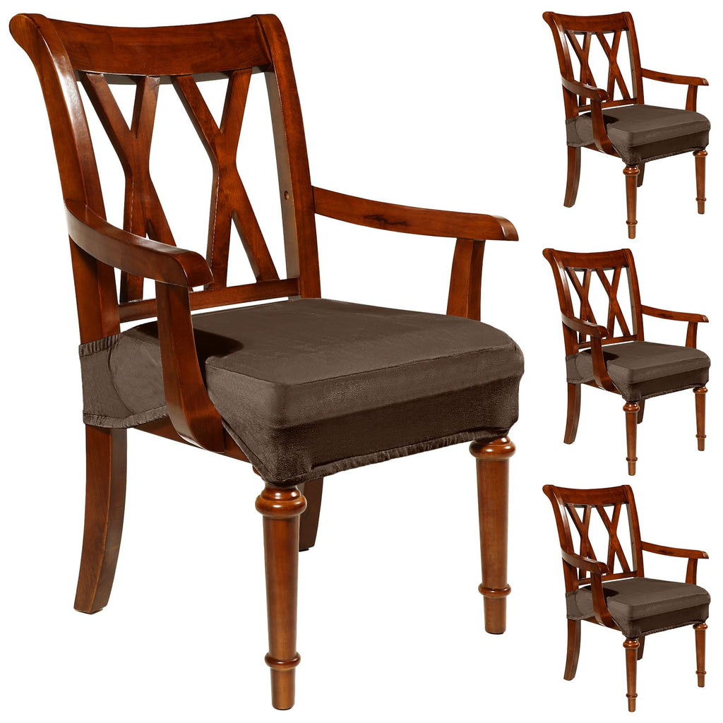 Havawish Extra Wide Dining Chair Seat Covers, Beige White, Velvet, 6 Pcs