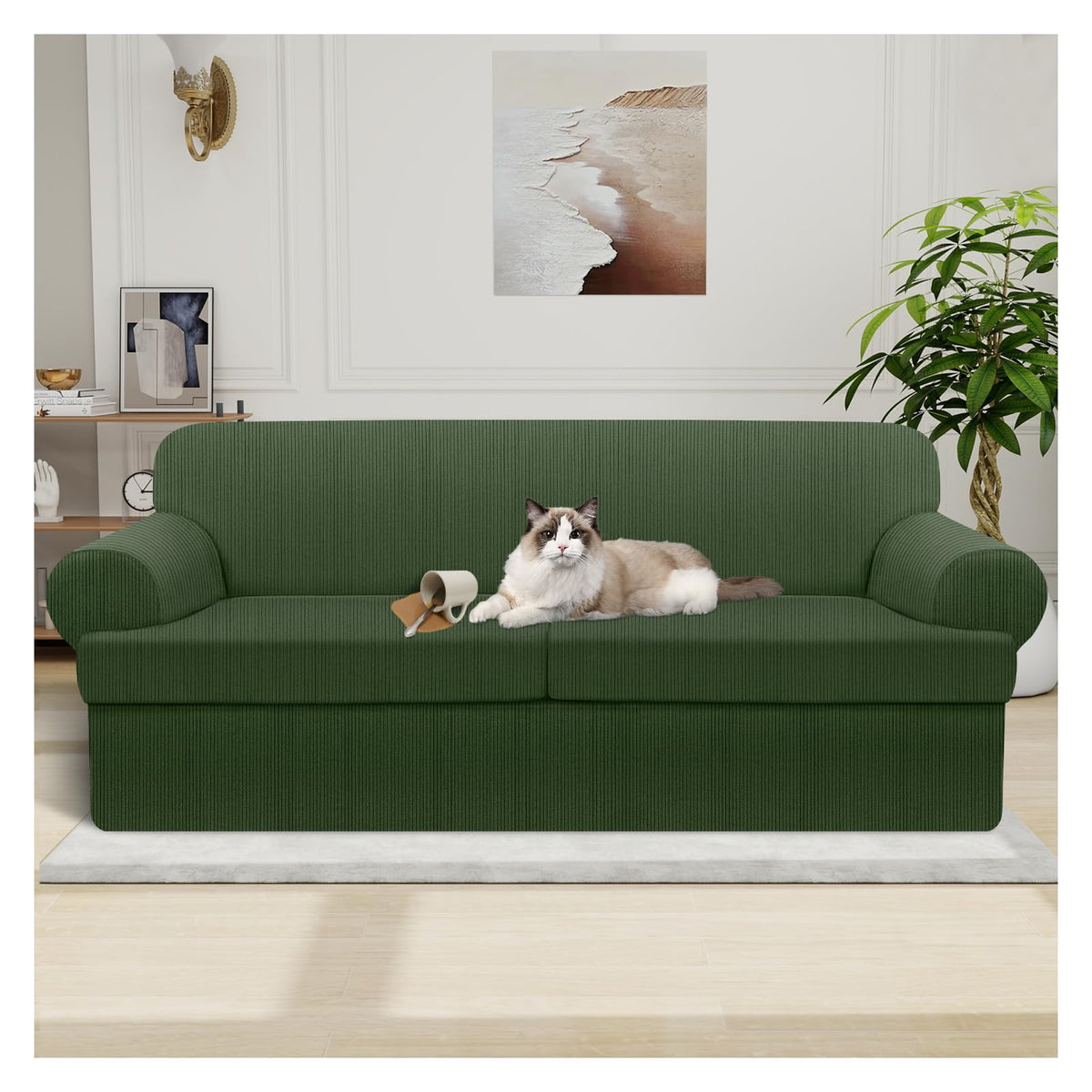 100% WaterproofLoveseat Cover 3-Piece Set Striped Loveseat Slipcovers for 2 Cushion Couch Sofa Covers with TPU Leakproof Bottom Stretch Couch Protector Pet Proof - Loveseat, Navy