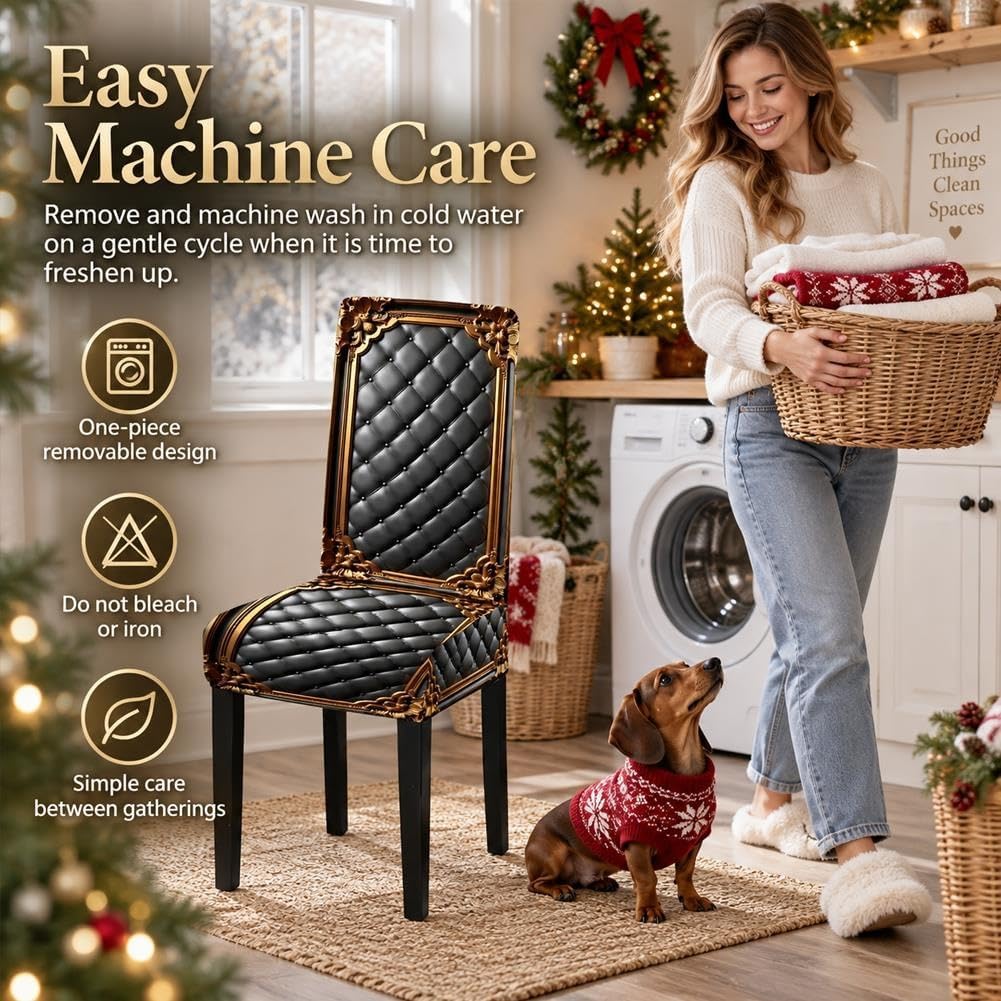 Washable Stretch Chair Cover Baroque Gilded Print Dining Seat Slipcover