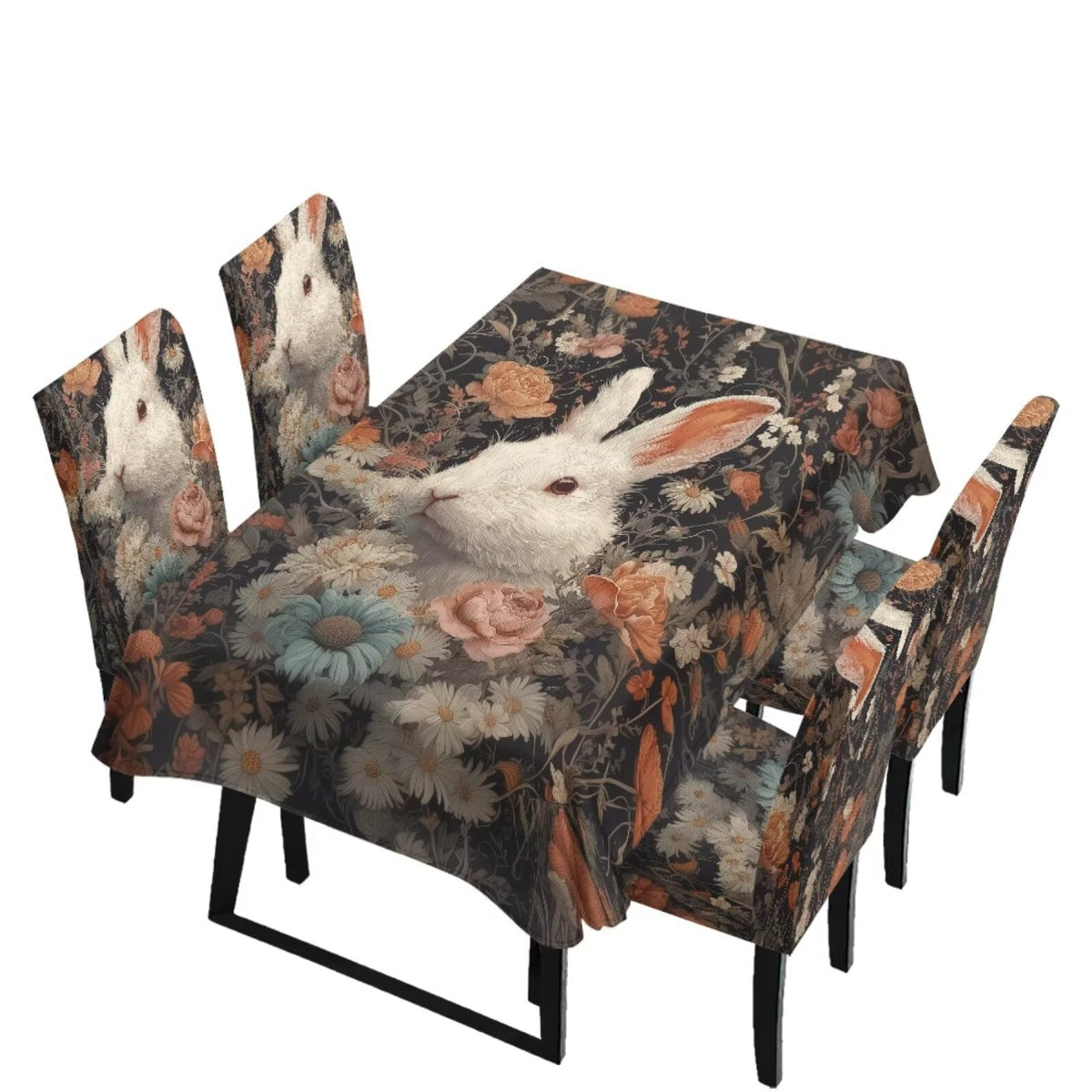 Table Cloth and Dining Chair Covers Set of 5, Kitchen Chair Slipcovers Rectangle Table Cover, Removable Anti-dust Tablecloths Stain Resistant Soft Hotel Decor, Retro Geometry Flower