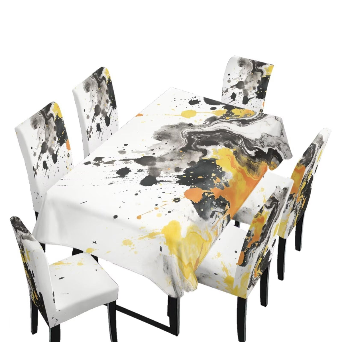 Easter Table Cloth Rectangle Table Set of 7 Include Kitchen Chair Covers and Tablecloths for Dining Room Banquet, Chair Seat Protector Cover, Easter Egg Bunny Floral Print Yellow