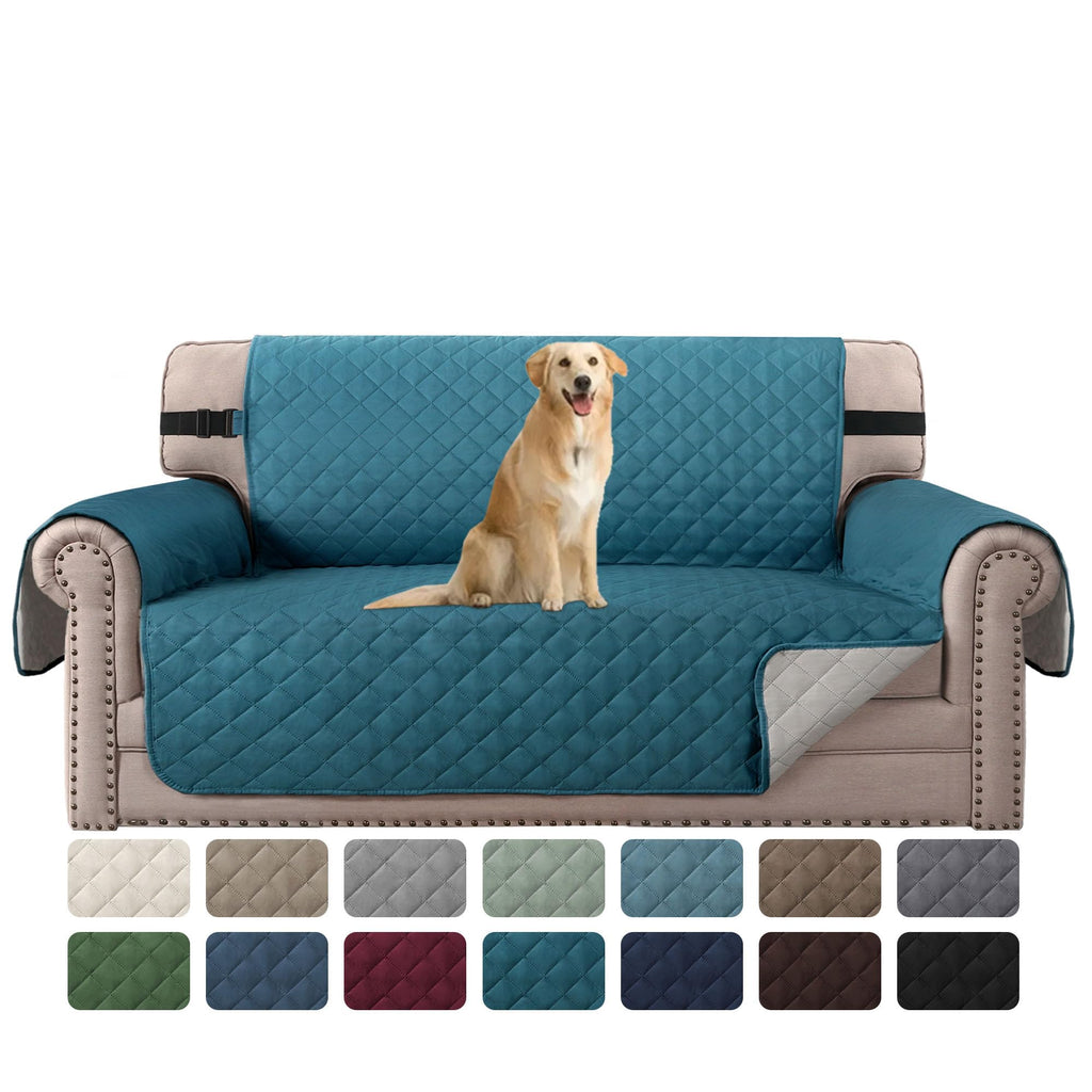 H.VERSAILTEX Reversible Couch Cover for 2 Cushion Couch Water Resistant Loveseat Washable Furniture Cover with Non-Slip Elastic Strap for Dogs, Pets, Kids(Oversized Loveseat, Charcoal Grey)