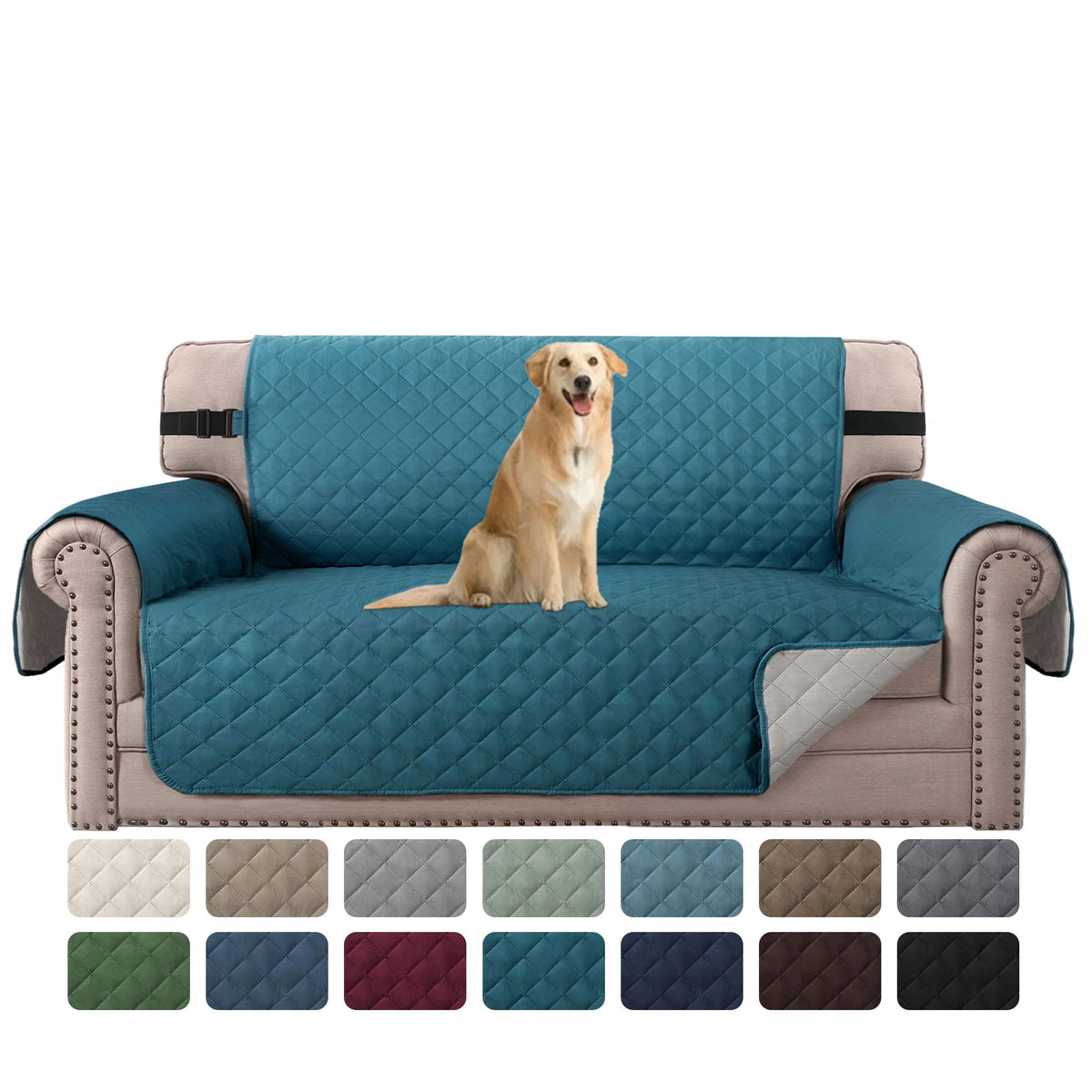 H.VERSAILTEX Reversible Couch Cover for 2 Cushion Couch Water Resistant Loveseat Washable Furniture Cover with Non-Slip Elastic Strap for Dogs, Pets, Kids(Oversized Loveseat, Charcoal Grey)