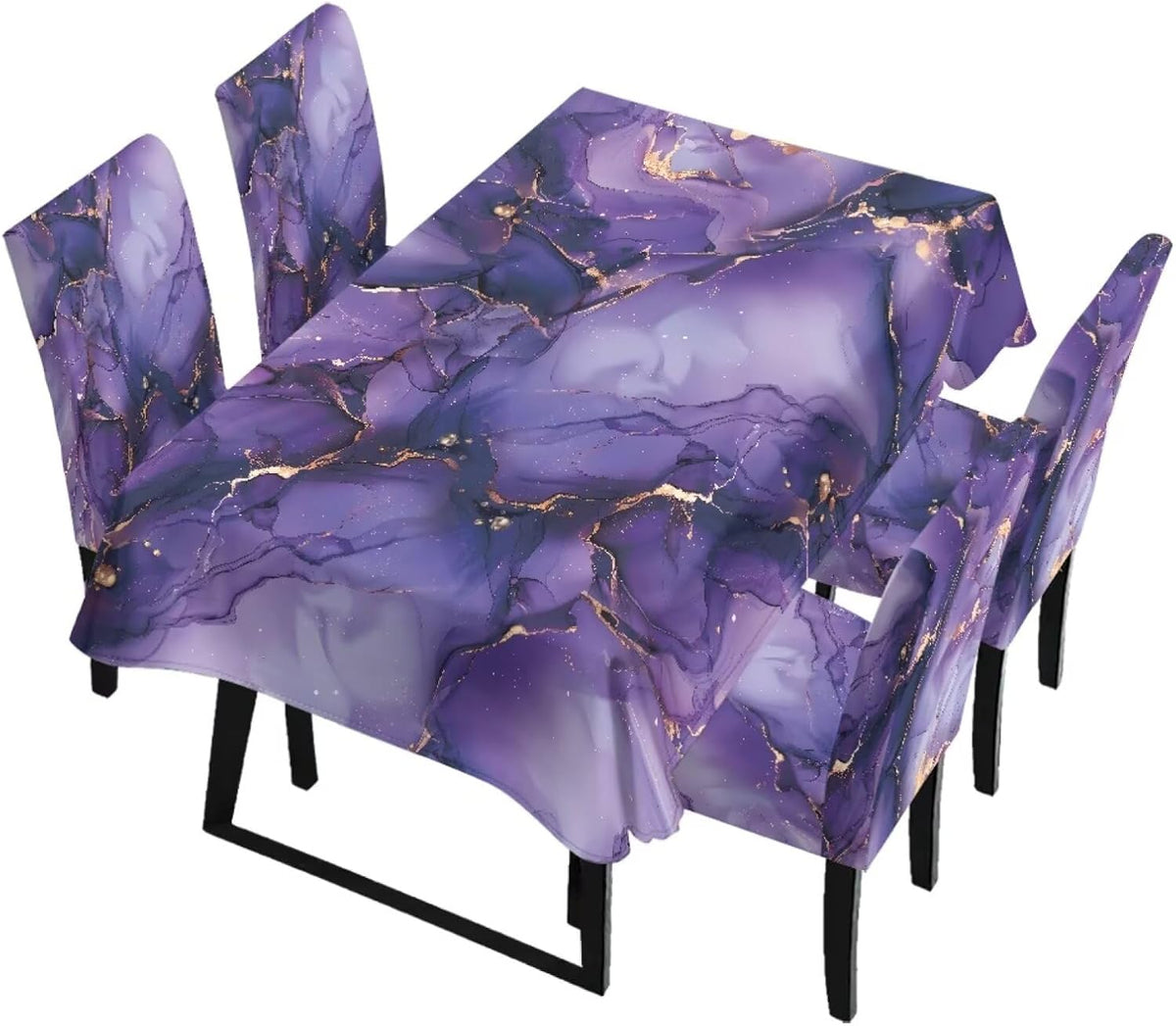 Table Cloth Rectangle Table Set of 7 Include Kitchen Chair Covers and Tablecloths for Dining Room Hotel Banquet, Anti-Scratch Chair Seat Protector Cover, Daisy Hippie Flower Print