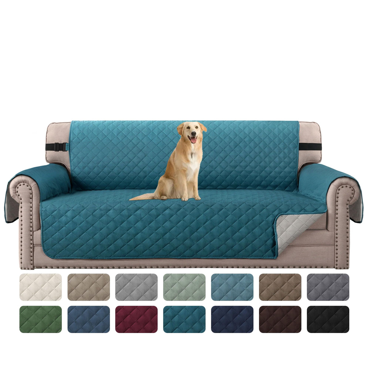 H.VERSAILTEX Reversible Couch Cover for 2 Cushion Couch Water Resistant Loveseat Washable Furniture Cover with Non-Slip Elastic Strap for Dogs, Pets, Kids(Oversized Loveseat, Charcoal Grey)