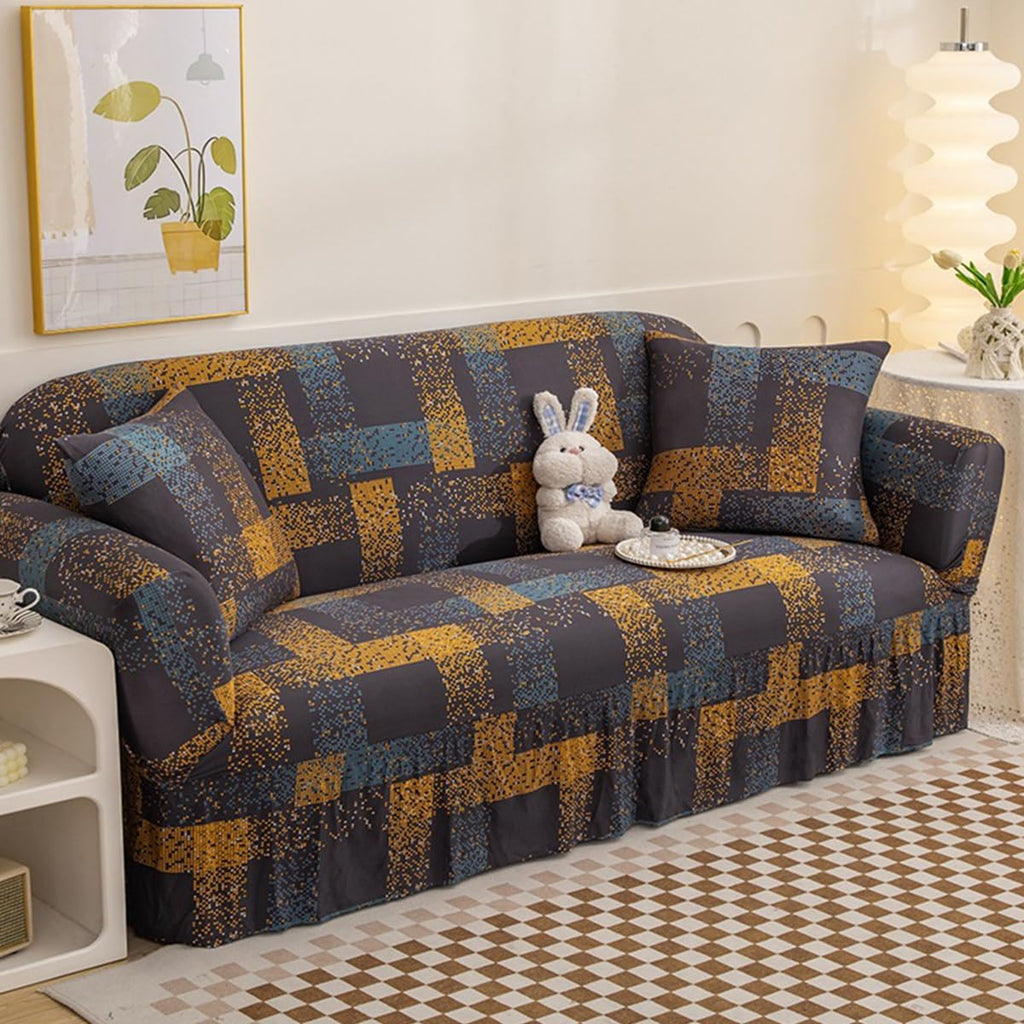 KAIJIE with Skirt 2-Seater Sofa Cover with Four Season Universal Polyester Fabric Jacquard Pattern Anti Slip and Anti pet Modern Furniture Protection Slipcover