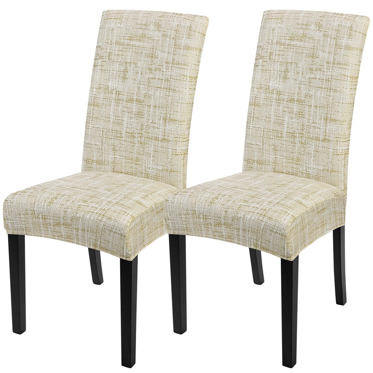SearchI Dining Room Chair Covers Set of 6, Stretch Jacquard Parsons Chair Slipcovers Super Fit Removable Washable Kitchen Chair Protector Cover for Dining Room, Hotel, Ceremony (Beige Rhombus)