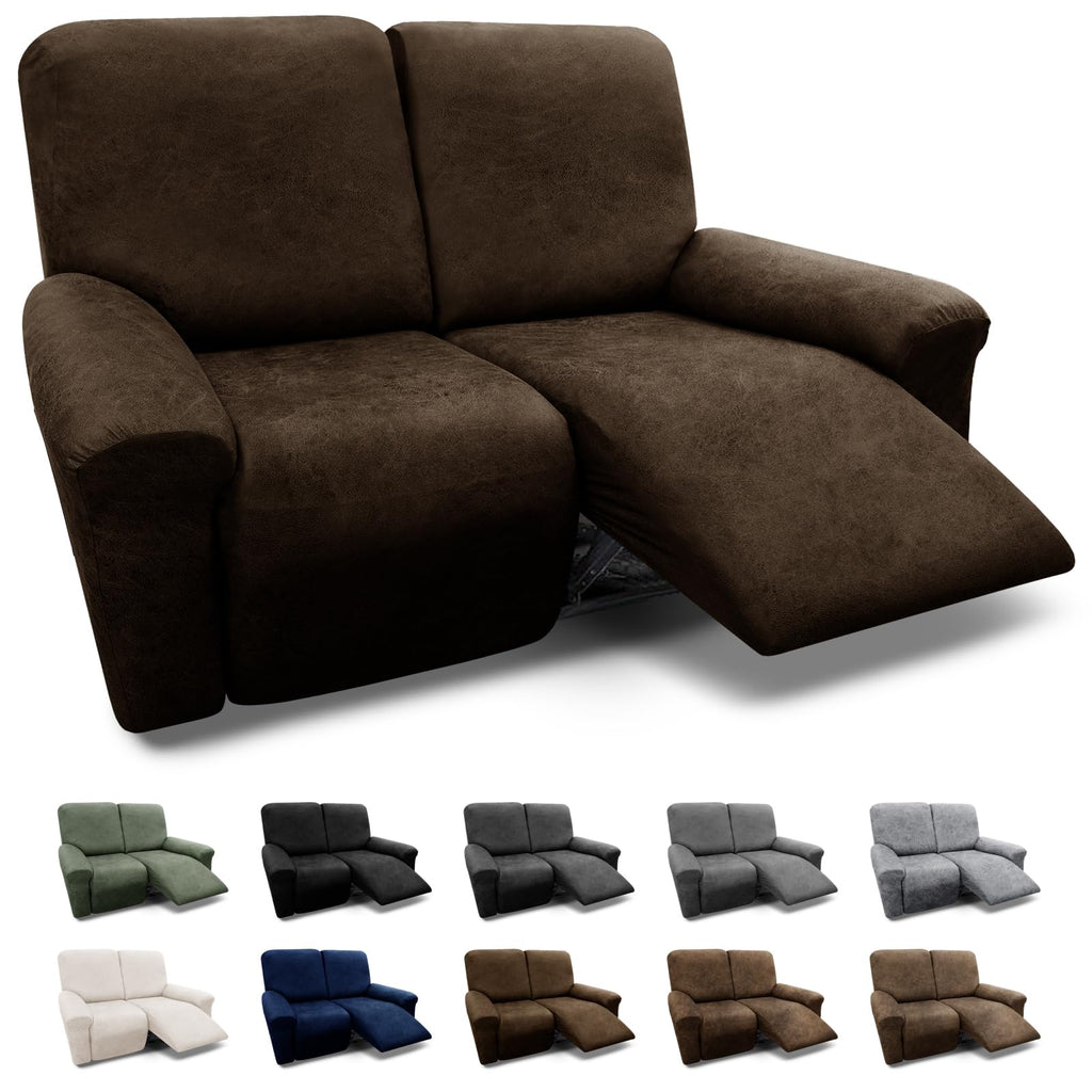 3-Pieces T Cushion Loveseat Slipcovers Leather Look Couch Cover Loveseat Covers for 2 Cushion Couch Furniture Protector Stretch Sofa Cover with 2 Individual T Cushion Seat Covers, Brown