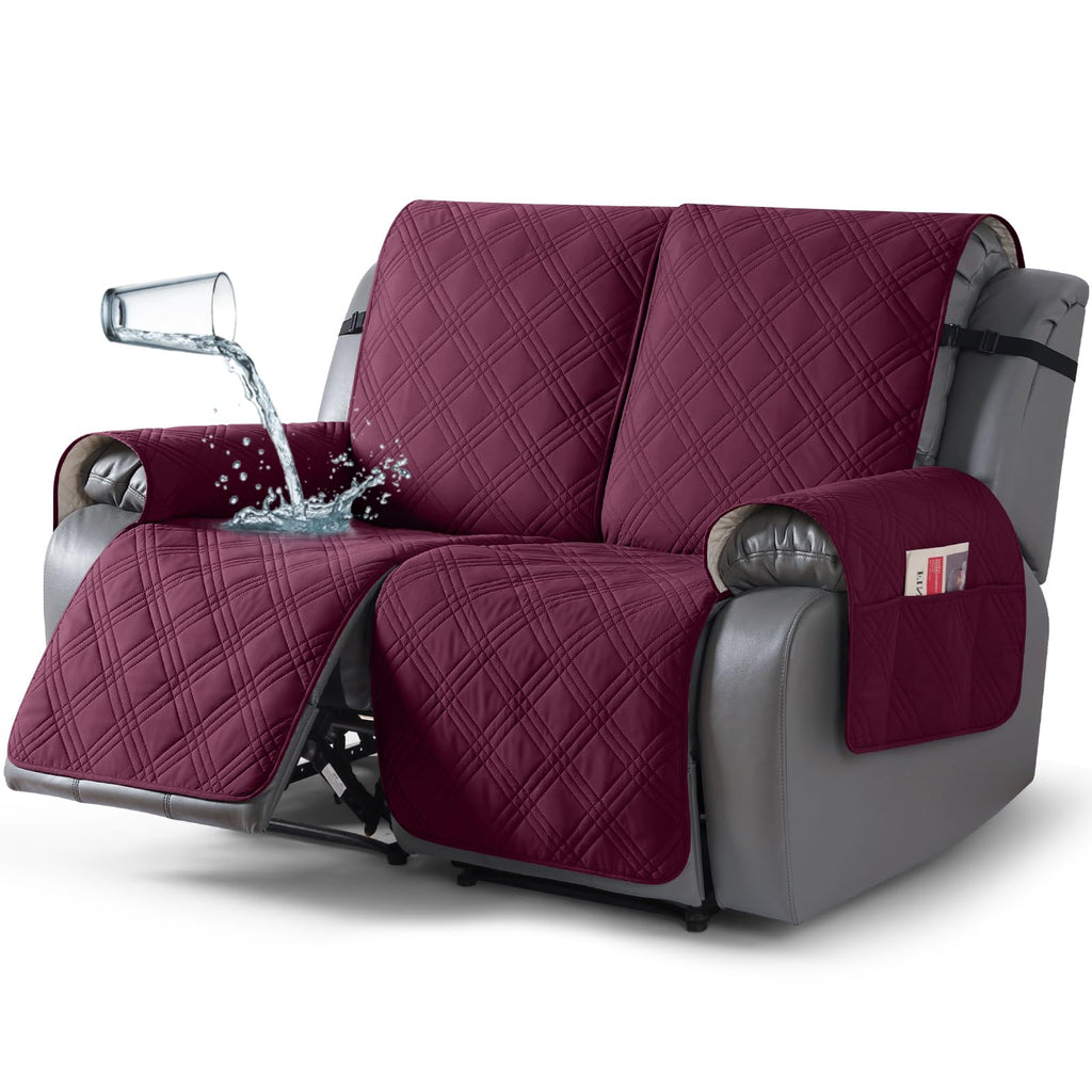 TAOCOCO 100% Waterproof Oversized Loveseat Recliner Cover, Non Slip Split Couch Covers for Reclining Loveseat with Elastic Straps for Kids Pets(Oversized 2 Seater, Chocolate)
