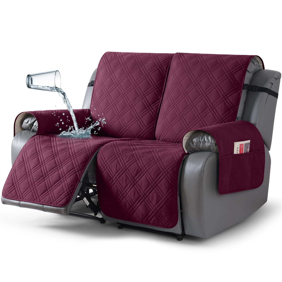 TAOCOCO 100% Waterproof Oversized Loveseat Recliner Cover, Non Slip Split Couch Covers for Reclining Loveseat with Elastic Straps for Kids Pets(Oversized 2 Seater, Chocolate)