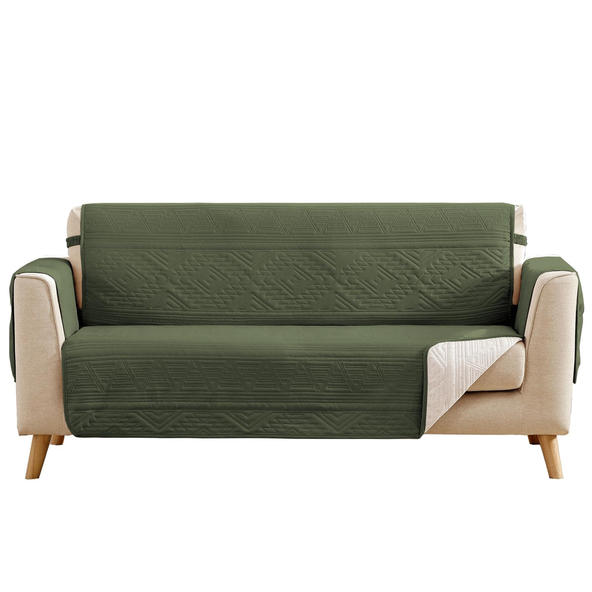 Boho Olive Green Loveseat Covers for 2 Cushion Couch, Water-Repellent Aztec Covers for Love Seat, Washable Quilted Couch Covers, Pet Friendly Loveseat Slipcovers (Loveseat 48", Olive Green)