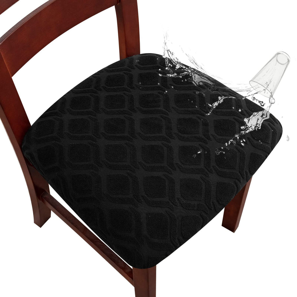 Genina Waterproof Seat Covers for Dining Room Chairs, Stretch Chair Seat Covers Removable Washable Dinning Room Kitchen Chair Cushion Slipcovers (Leaves-Taupe, 4 PCS)