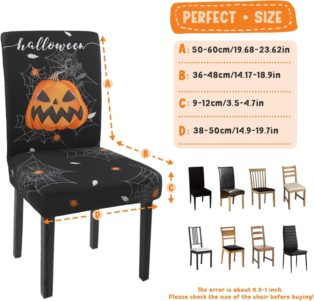 Halloween Chair Covers Set of 4 Pumpkin Ghost Spider Parsons Slipcovers