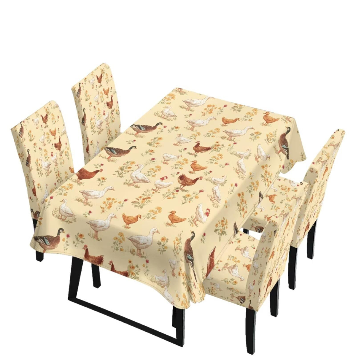 Table Cloth Rectangle Table Set of 5 Include Dining Chair Covers and Tablecloths for Dining Room Banquet, Anti-Scratch Chair Seat Protector Cover, Hummingbird Sunflower Tribe Print