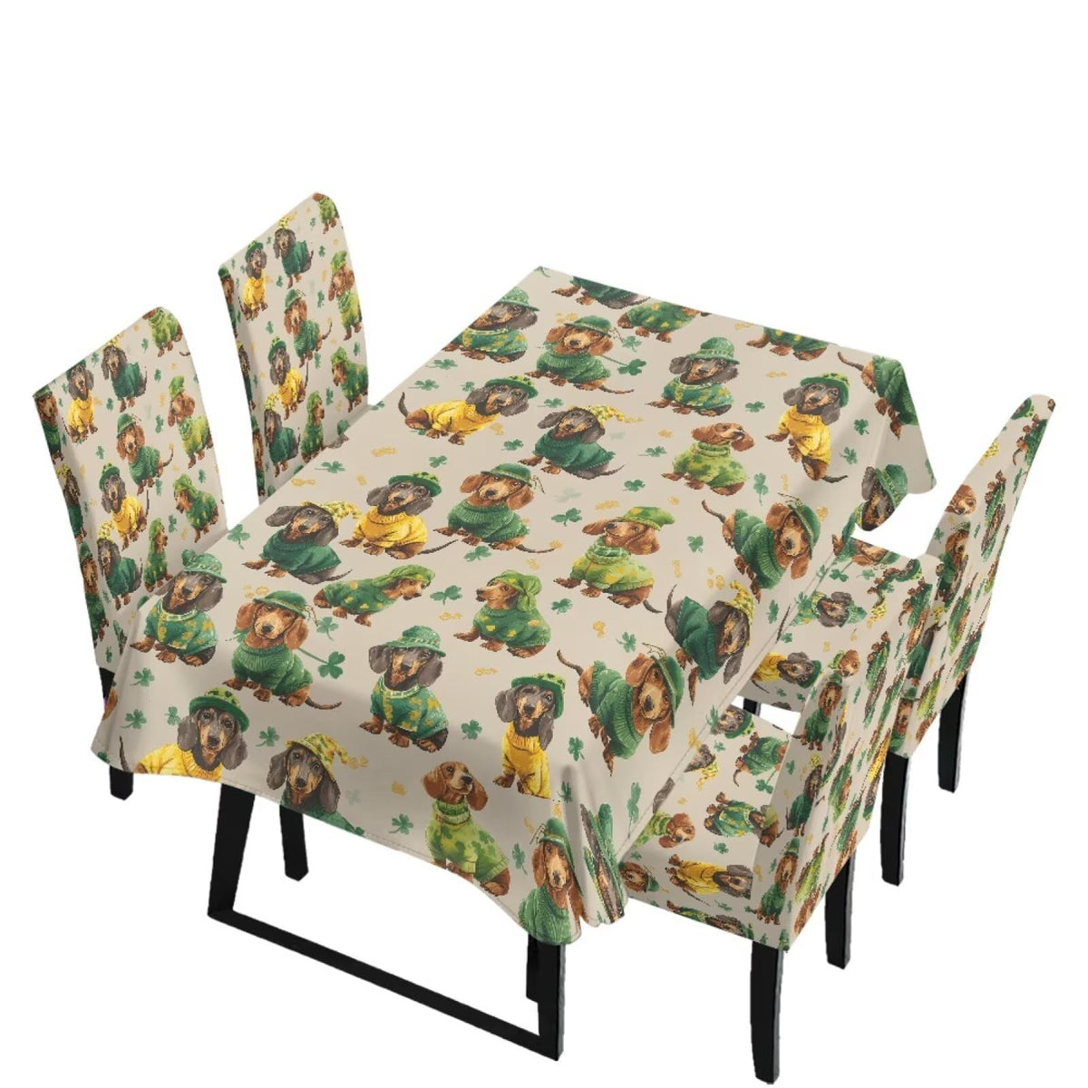 Dining Seat Slipcovers Set of 7 Includes Tablecloths, Removable Dining Room Chair Covers Stain Resistant Table Protector for Home Restaurant, Light Brown Beige Geometry Patchwork