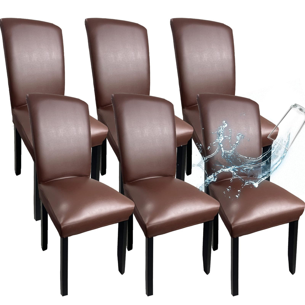 Leather Chair Covers for Dining Chairs Set of 4, Super Stretch Waterproof Kitchen Chair Covers Thickened Washable Dining Chair Slipcovers Black Chair Seat Covers for Dining/Kitchen/Banquet