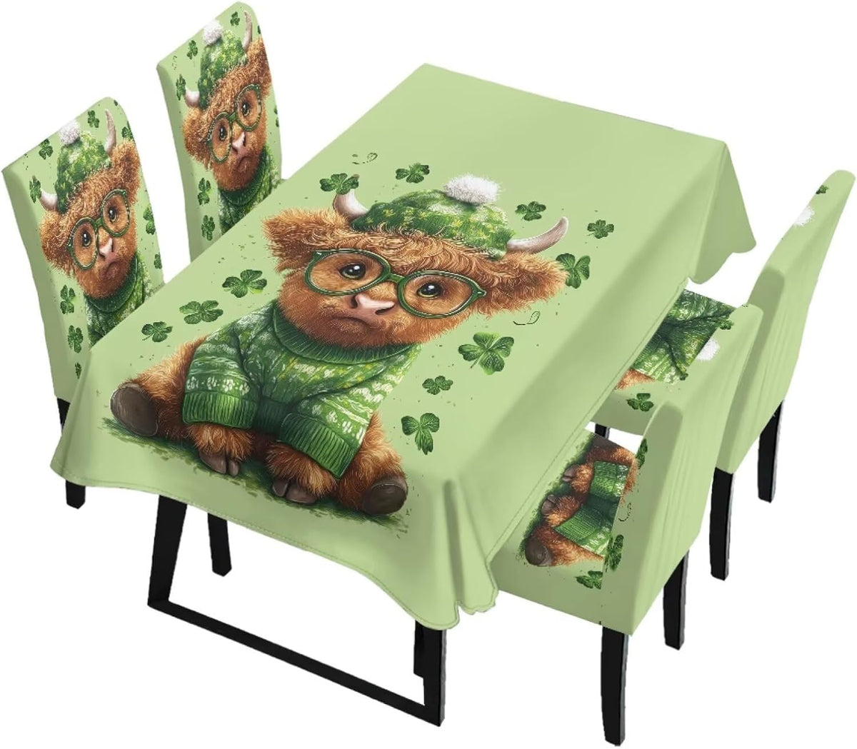 5 Pack Dining Table Cloth Rectangle 4 Seater Includes Kitchen Chair Covers, Stretch Seat Covers for Dining Chairs Anti-dust Washable Table Protector, Tribe Aztec Geometry Print
