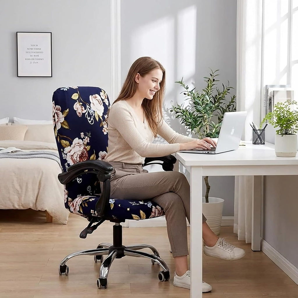 WOMACO Printed Office Chair Covers, Stretch Computer Universal Boss Modern Simplism Style High Back Chair Slipcover - Peony, Large