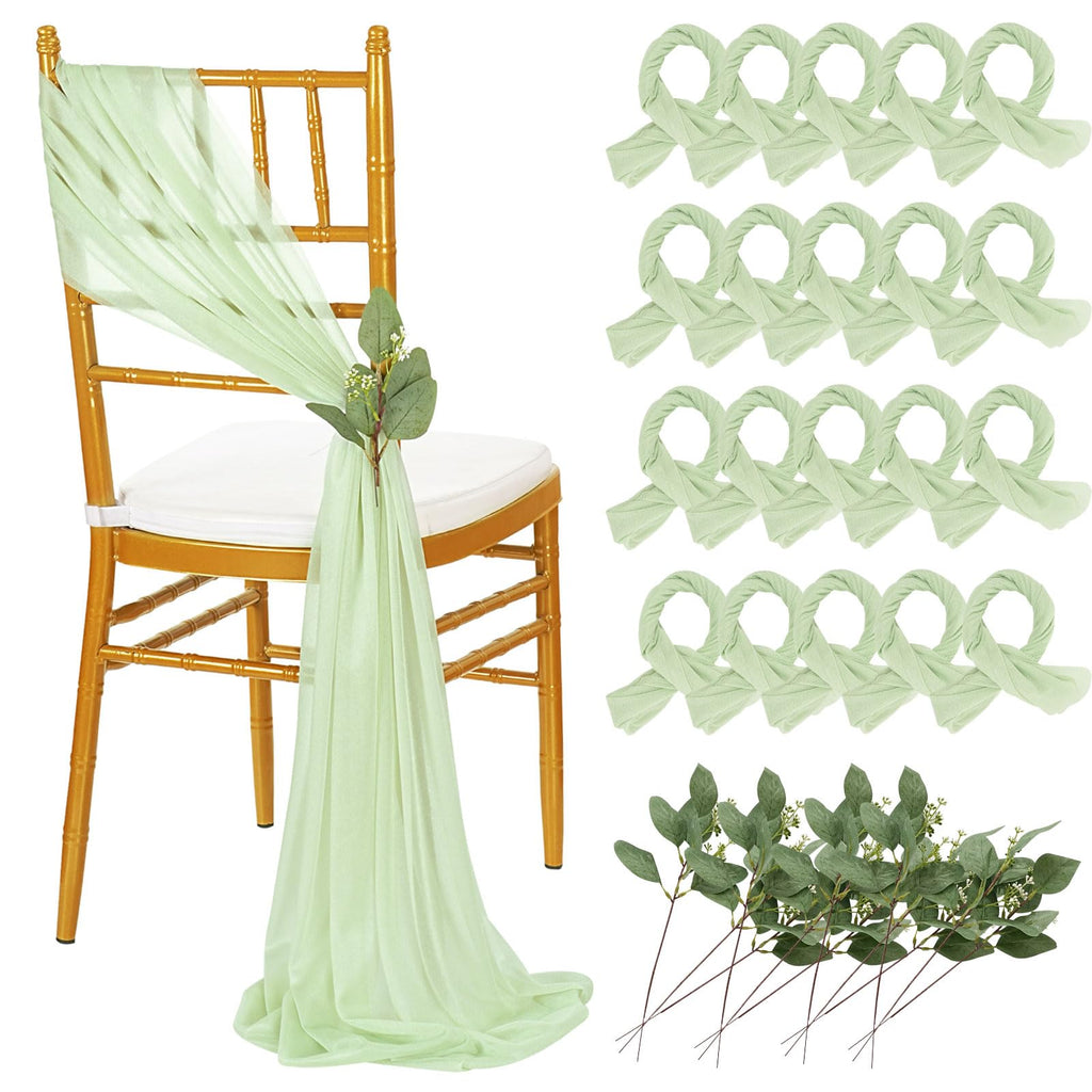 QueenDream White Chair Sashes Wedding Aisle Decorations: 24 Packs 8ft Long Draping Fabric Sheer Church Chair Cover Bulk for Party Banquet