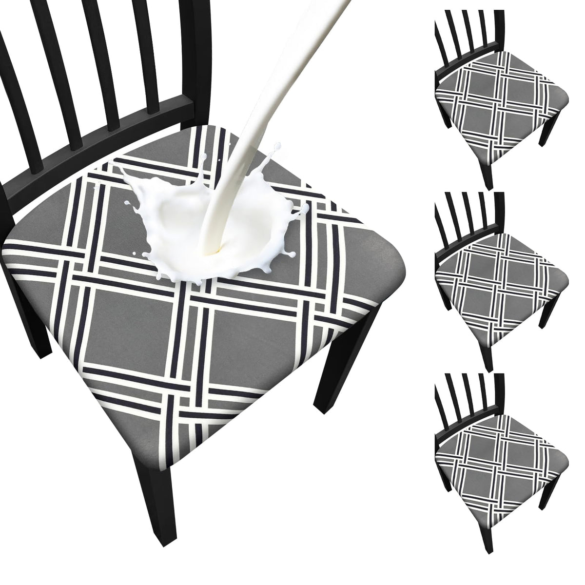 Waterproof Dining Chair Seat Covers Set of 6, Stretch Removable Dining Room Seat Covers for Dining Chairs, Kitchen, Hotel, Party