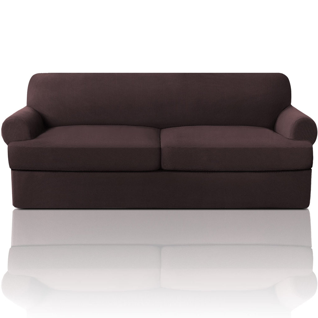 PrinceDeco T Cushion Loveseat Slipcover - 3 Pieces Sofa Cover for 2 Cushion Couch with 2 Individual T Shape Seat Covers Width Up to 76 Inch - Stretch, Machine Washable, Porcelain