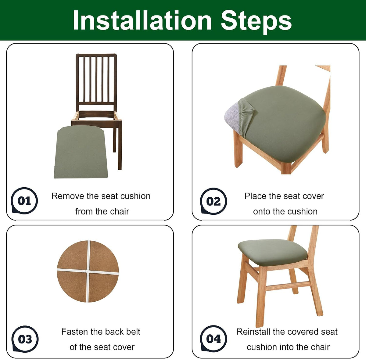 CRFATOP Waterproof Dining Chair Seat Cover Set of 6 Cushion Cover,L,Green