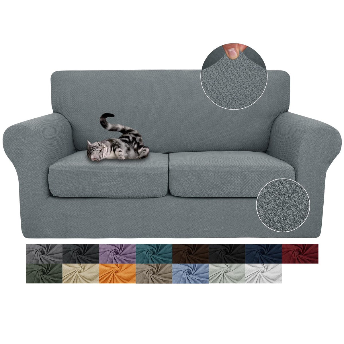 JIVINER 3 Pieces Stretch Couch Covers for 2 Cushion Couch Fitted Thick Loveseat Sofa Slipcover with 2 Seat Cushion Covers for Living Room Pet Dogs (Loveseat, Off White)