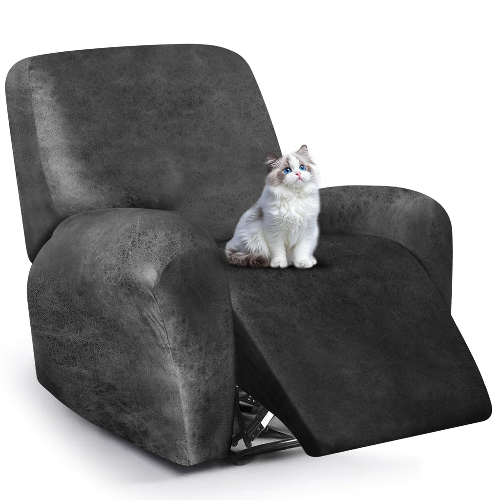 ANARACHON Leather Look Loveseat Recliner Cover, 6-Pieces Stretch Dual Recliner Sofa Covers, Soft Reclining Couch Slipcover, Washable Furniture Protector for Pets (2 Seater,256 Black)