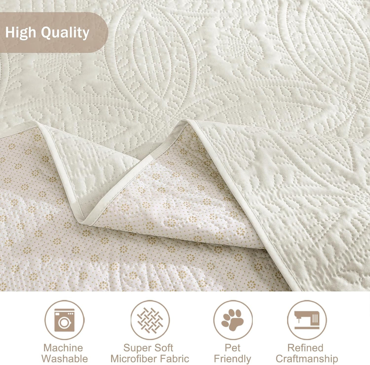 Stay in Place Ivory White Quilted Loveseat Couch Cover for 2 Cushion Couch, Water Repellent Love Seat Quilted Sofa Covers Washable, Pet Friendly Slipcovers (Loveseat 48", Ivory White)
