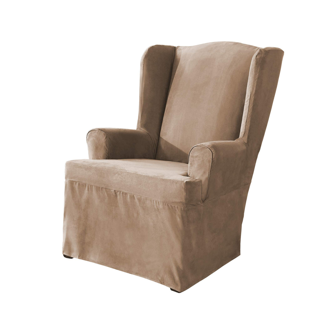 SureFit Home Décor Soft Suede Box Cushion Loveseat One Piece Slipcover, Relaxed Fit, Polyester, Machine Washable, Chocolate Color