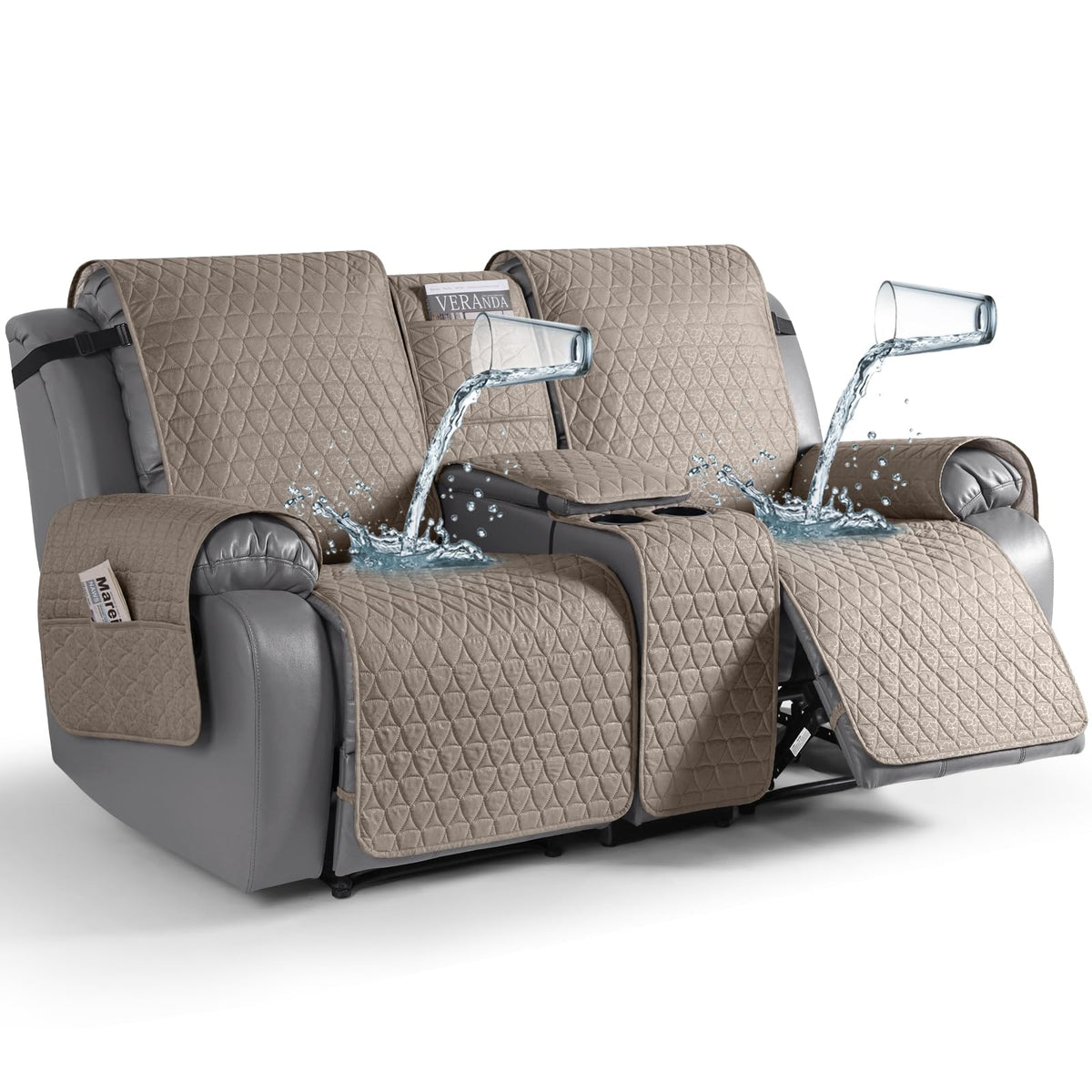 TAOCOCO 100% Waterproof Loveseat Recliner Cover with Console, Stay in Place