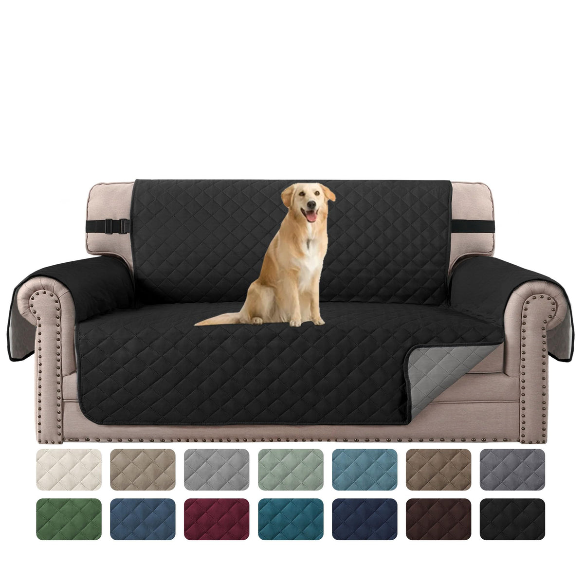 H.VERSAILTEX Reversible Couch Cover for 2 Cushion Couch Water Resistant Loveseat Washable Furniture Cover with Non-Slip Elastic Strap for Dogs, Pets, Kids(Oversized Loveseat, Charcoal Grey)